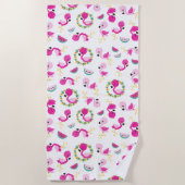 Serviette De Plage Motif tropical, Flamants roses, pastèques, Fleurs (Devant)