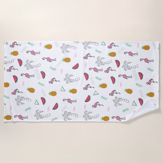 Serviette De Plage Motif tropical sans couture avec ananas Flamant ro (Devant)