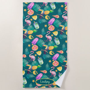 Serviette De Plage Motif Tropical Summer Fun Monogramme Beach Towne