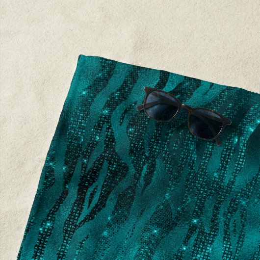 Serviette De Plage Motif turquoise Ombre Glam Parties scintillant Tig (En situation)