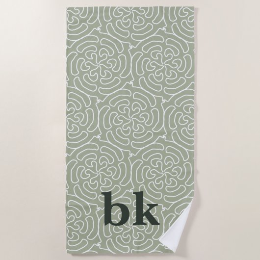 Serviette De Plage Motif vert sauge moderne monogrammé (Devant)