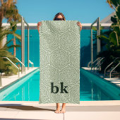 Serviette De Plage Motif vert sauge moderne monogrammé