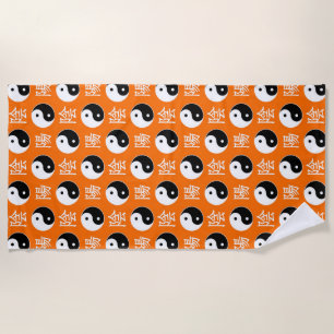 Serviette De Plage Motif Yin Yang Chinois Orange