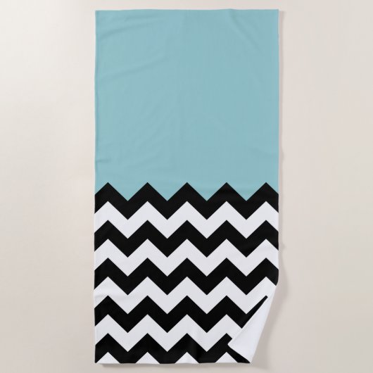 Serviette De Plage Motif Zigzag noir et blanc, Chevron, Bleu (Devant)