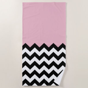 Serviette De Plage Motif Zigzag noir et blanc, Chevron, rose