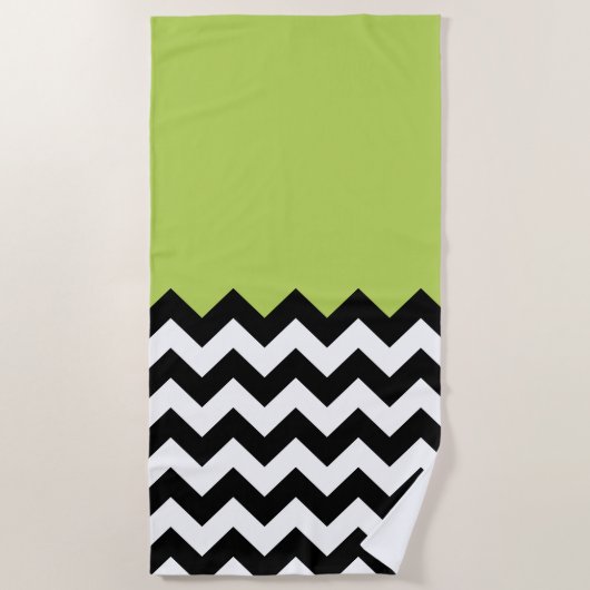 Serviette De Plage Motif Zigzag noir et blanc, Chevron, Vert (Devant)