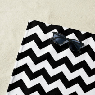 Serviette De Plage Motif Zigzag noir et blanc, Motif Chevron
