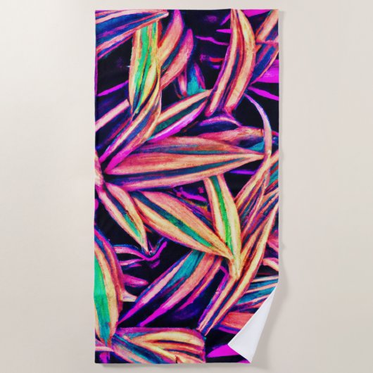 Serviette De Plage Motifs de feuilles de néon dévoilés (Devant)
