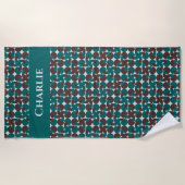 Serviette De Plage Motifs Retro 'les années 70 turquoises et Brown Pe (Devant)