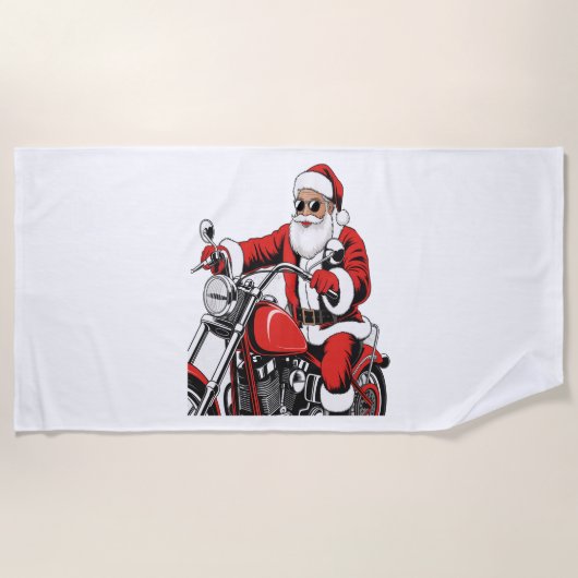 Serviette De Plage Moto à cheval père Noël (Devant)