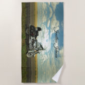 Serviette De Plage Moto noir et argent et ciel bleu (Devant)