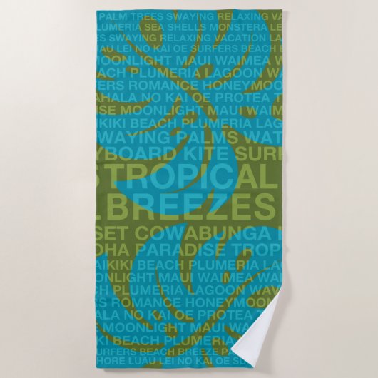 Serviette De Plage Mots de l'été Feuille de Monstère tropicale et haw (Devant)