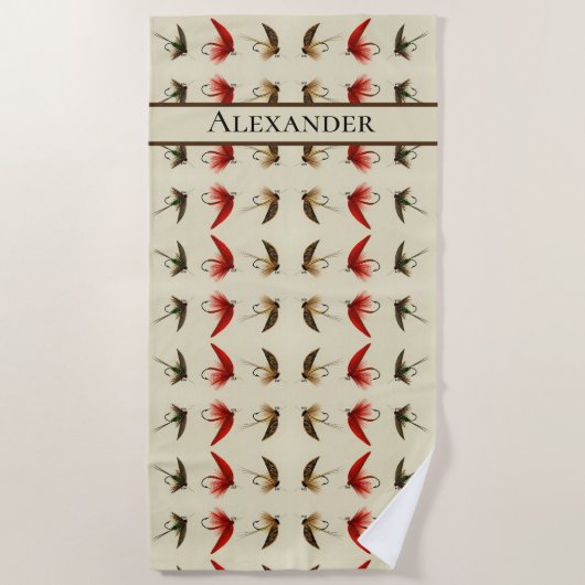 Serviette De Plage Mouches de pêche à la mouche rustique Aquarelle Vi (Devant)