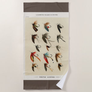 Serviette De Plage Mouches vintages de truites d'insectes