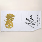 Serviette De Plage Mr Modern Gold Monstera Feuille Tropical Script Be (Devant)