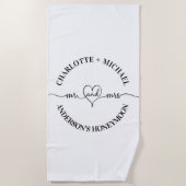 Serviette De Plage Mrs lune de miel noir blanc jeunes mariés (Devant)