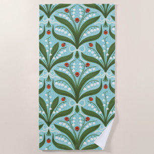 Serviette De Plage Muguet et coccinelles symétrie en vert,