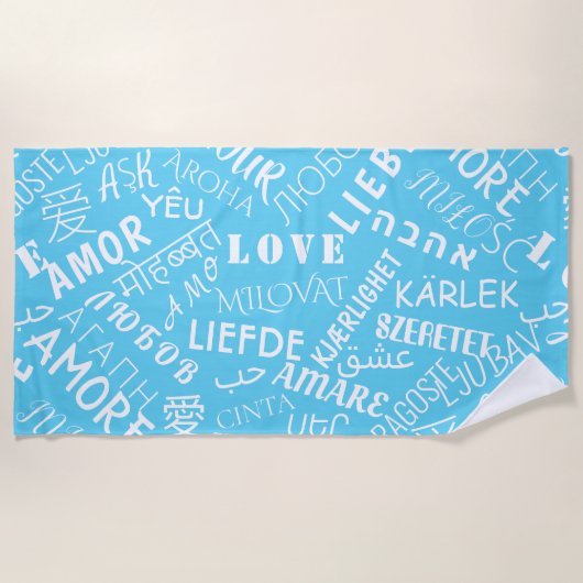 Serviette De Plage Multi Language Love Text Blue Beach Towel (Devant)