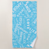Serviette De Plage Multi Language Love Text Blue Beach Towel (Devant)