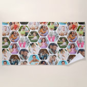 Serviette De Plage Multi Photo Collage Simple Moderne Hexagon Motif (Devant)