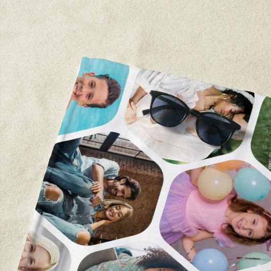 Serviette De Plage Multi Photo Collage Simple Moderne Hexagon Motif (En situation)