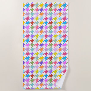 Serviette De Plage Multicolor Houndstooth+Motif blanc