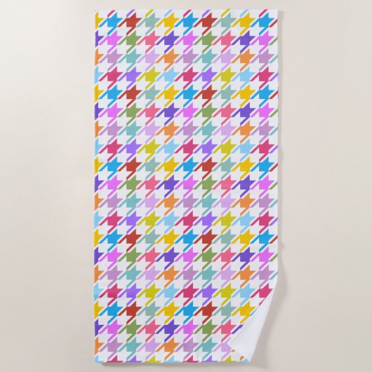 Serviette De Plage Multicolor Houndstooth+Motif blanc (Devant)
