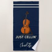 Serviette De Plage Musicien Personnalisé Cello Script Monogram (Devant)