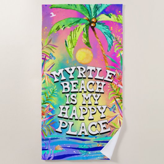 Serviette De Plage Myrtle Beach est mon Happy Place Beach Towel (Devant)