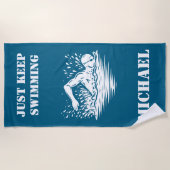 Serviette De Plage Nageur Monogramme Continuez à Nager (Devant)