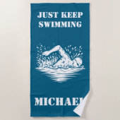 Serviette De Plage Nageur Monogramme Continuez à Nager (Devant)