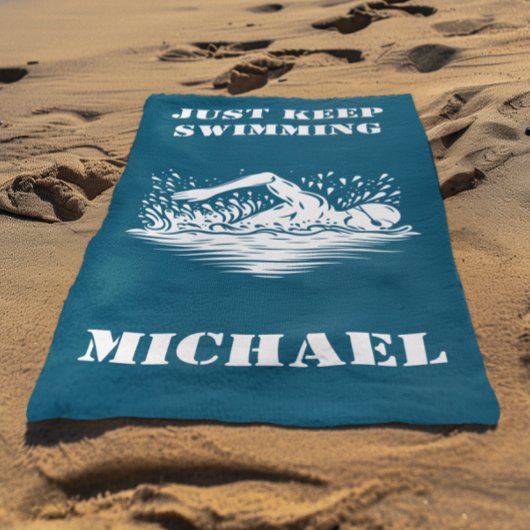 Serviette De Plage Nageur Monogramme Continuez à Nager