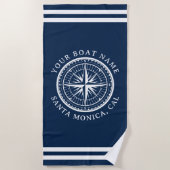 Serviette De Plage Name of your boat Nautical Compass Navy blue (Devant)
