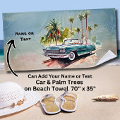 Serviette De Plage Name, Old Blue Car with Palm Trees