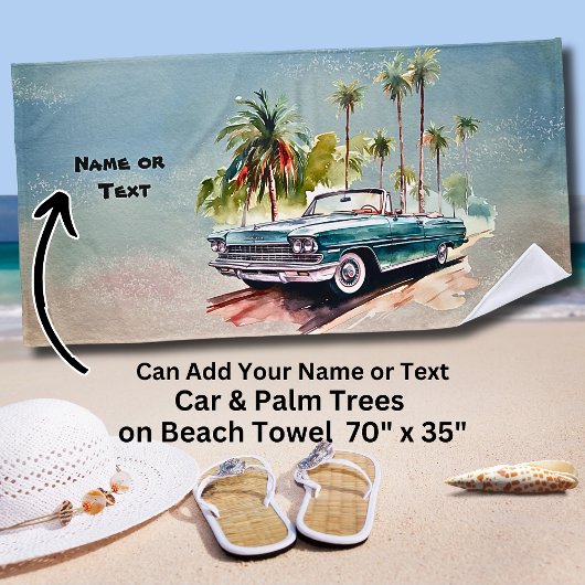 Serviette De Plage Name, Old Blue Car with Palm Trees