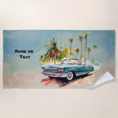 Serviette De Plage Name, Old Blue Car with Palm Trees (Devant)