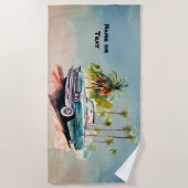 Serviette De Plage Name, Old Blue Car with Palm Trees (Devant)