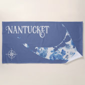 Serviette de plage Nantucket bleu et blanc (Devant)