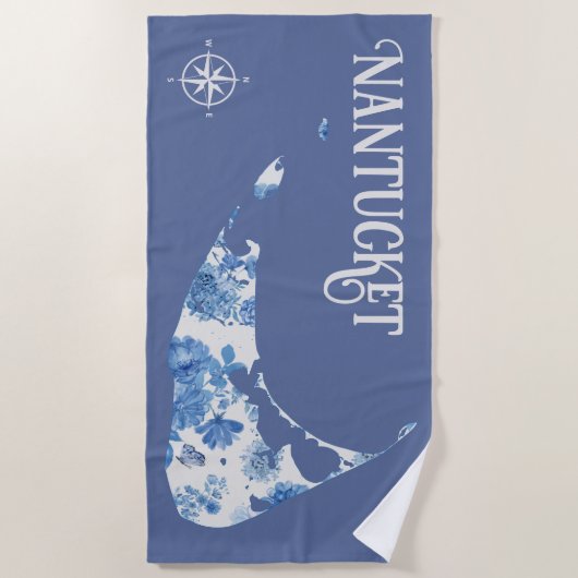 Serviette de plage Nantucket bleu et blanc (Devant)