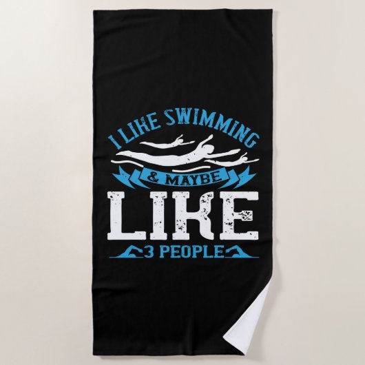 Serviette De Plage Natation - J'aime nager et 3 personnes (Devant)