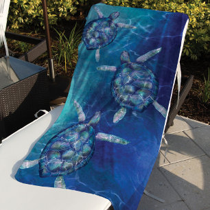 Serviette De Plage Natation Tortues de mer Bleu profond & Turquoise O