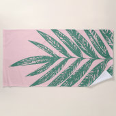 Serviette De Plage Nature botanique Illustration tropicale rose vert (Devant)