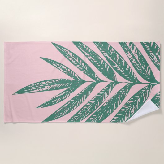 Serviette De Plage Nature botanique Illustration tropicale rose vert (Devant)