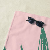 Serviette De Plage Nature botanique Illustration tropicale rose vert (En situation)