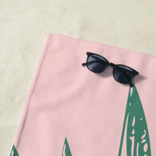 Serviette De Plage Nature botanique Illustration tropicale rose vert (En situation)