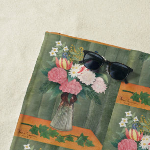 Serviette De Plage Nature morte florale rose vintage de Henri Roussea