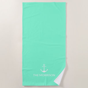 Serviette De Plage Nautical Custom Boat Name ancrage blanc aqua