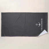 Serviette De Plage Nautical Custom Boat Name ancre gris fusain (Devant)