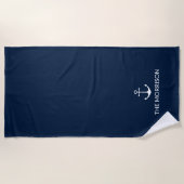 Serviette De Plage Nautical Custom Boat Name blanc ancre marine bleu (Devant)