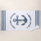 Serviette De Plage Nautical Custom nom du bateau accueil à bord de l' (Devant)